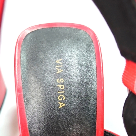 Via Spiga Red Leather Evelyne Block Sandals Size 9 - Picture 2 of 6